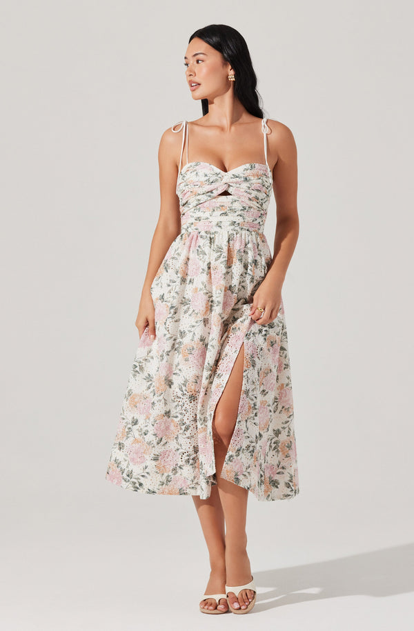 astr the label Sariah Pleated Eyelet Midi Dress