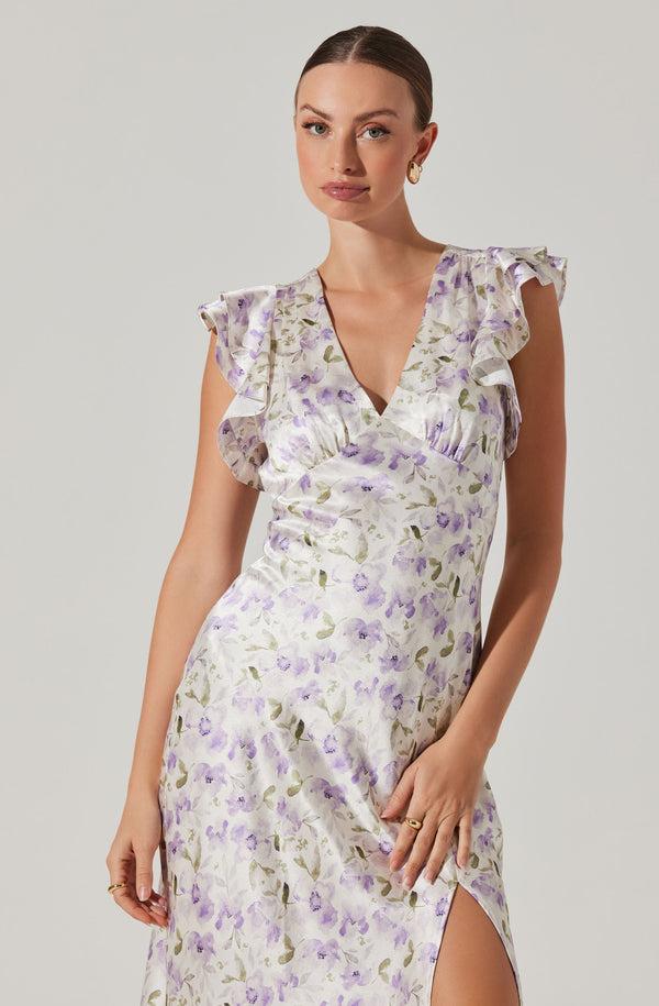 Astr The Label Satin Flutter Sleeve Maxi Dress