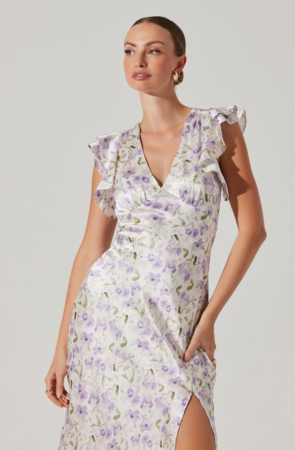 Astr The Label Satin Flutter Sleeve Maxi Dress