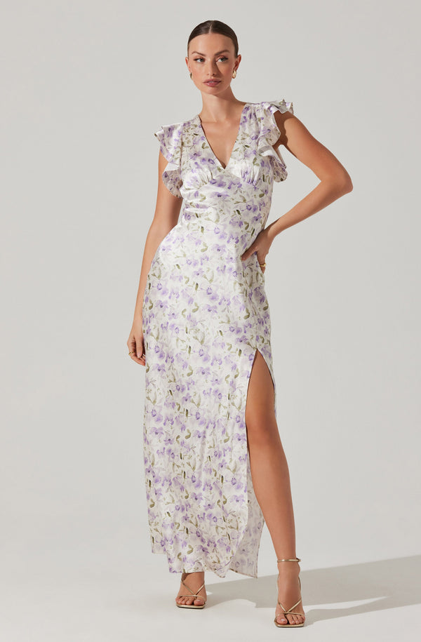 astr the label Satin Flutter Sleeve Maxi Dress