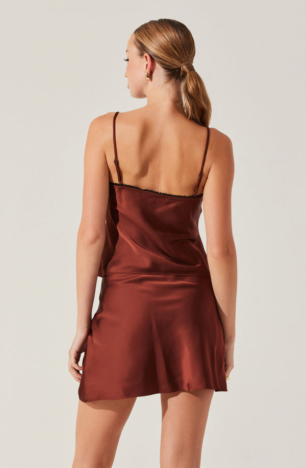 Astr The Label Satin Lace Trim Mini Skirt