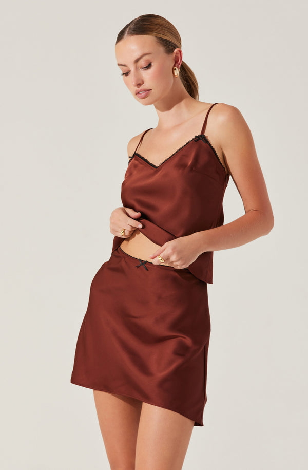 Astr The Label Satin Lace Trim Mini Skirt