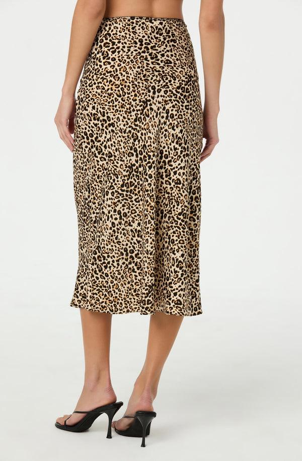 Astr The Label Satin Leopard Print Midi Skirt