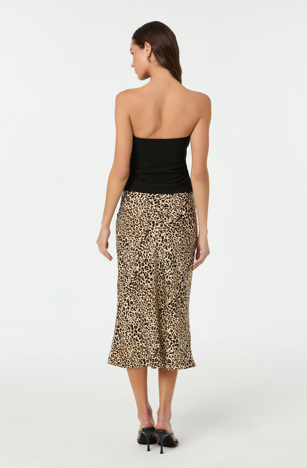 Astr The Label Satin Leopard Print Midi Skirt