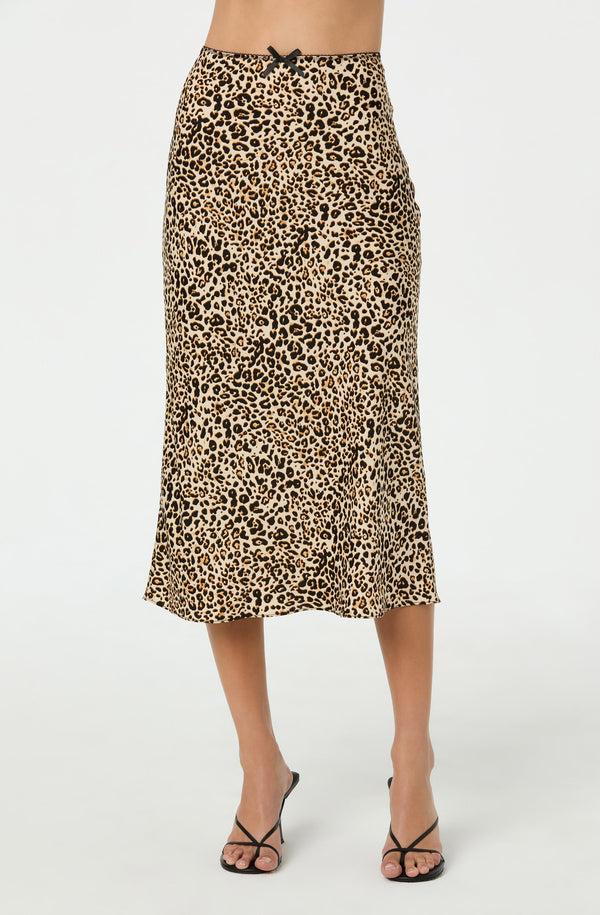 Astr The Label Satin Leopard Print Midi Skirt
