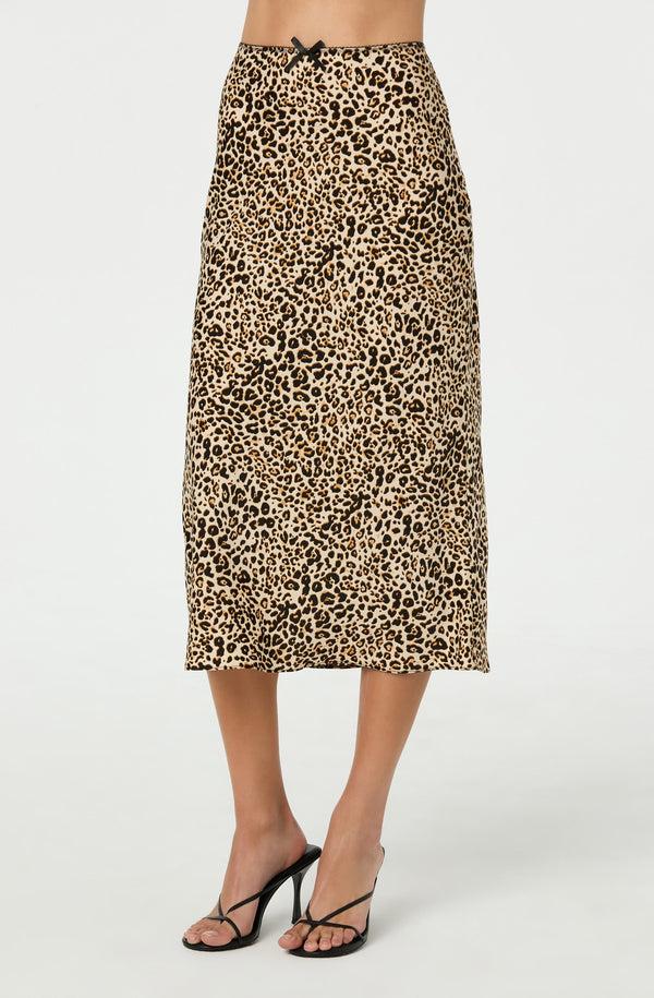 astr the label Satin Leopard Print Midi Skirt