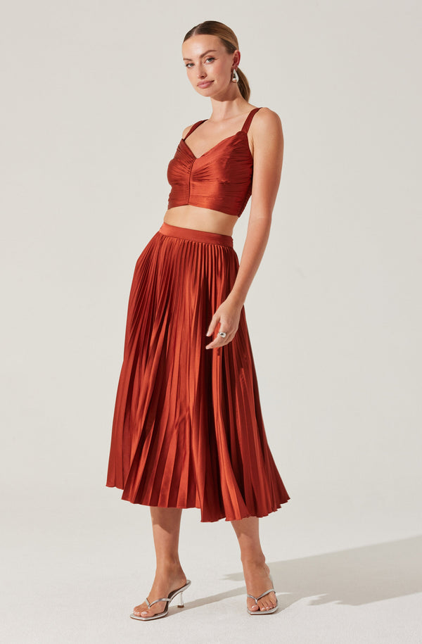 Astr The Label Satin Pleated Crop Top
