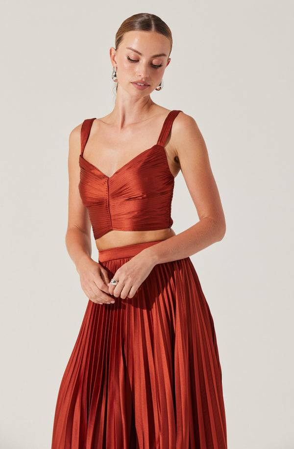 Astr The Label Satin Pleated Crop Top