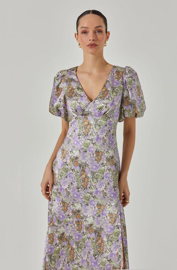 Astr The Label Satin Puff Sleeve Dress