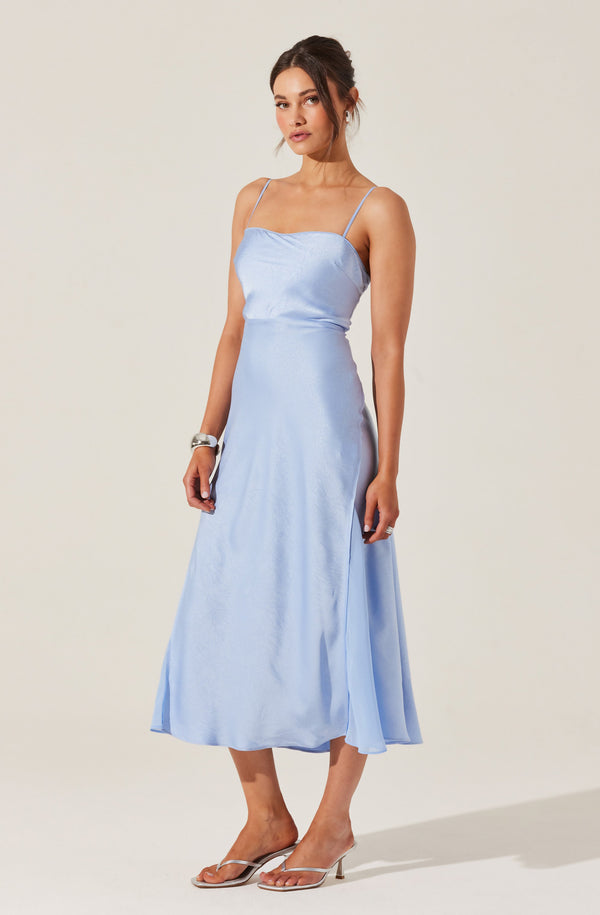 Astr The Label Satin Straight Neck Midi Dress