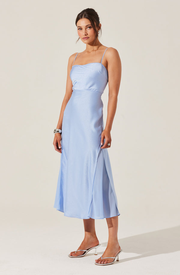 astr the label Satin Straight Neck Midi Dress