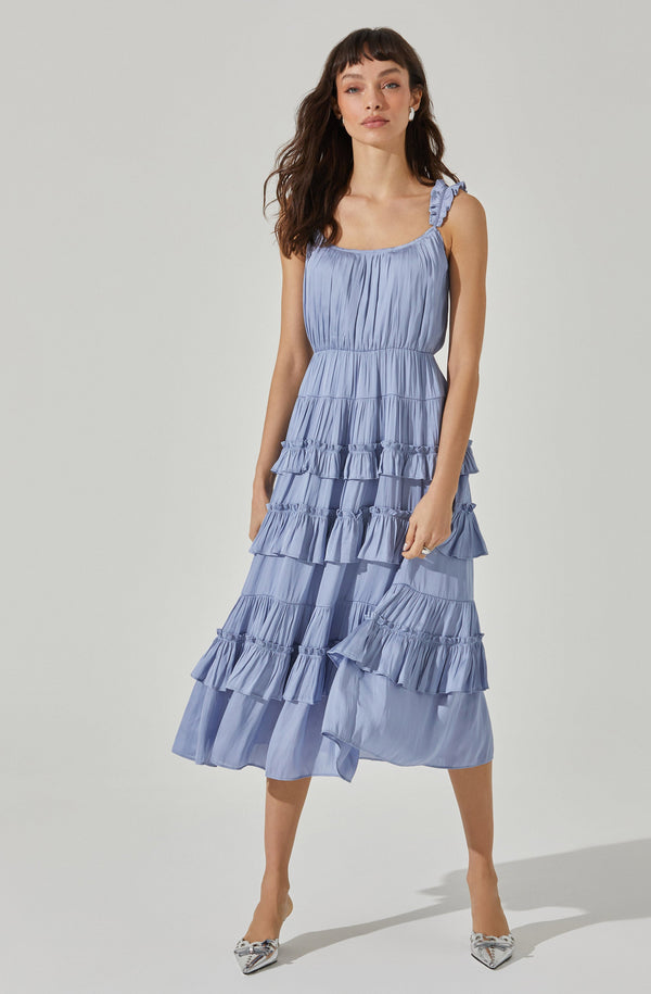 Astr The Label Satin Tiered Midi Dress