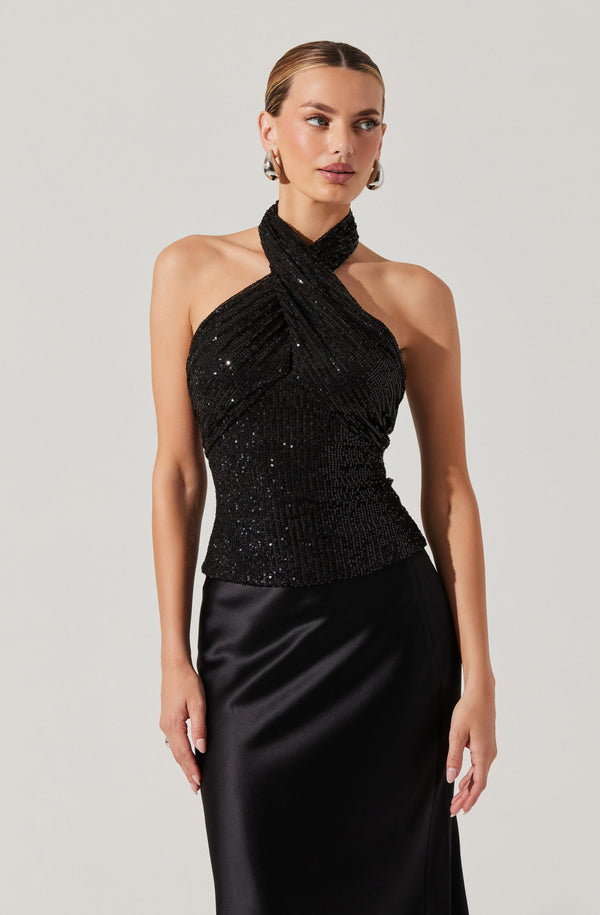 astr the label Sequin Crossover Halter Top