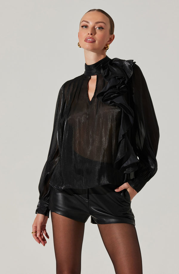 Astr The Label Seren Shimmer Ruffle Detail Top