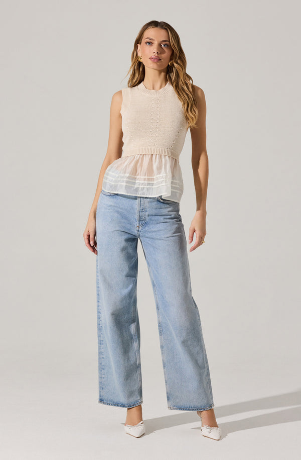 Astr The Label Sheer Peplum Sweater Vest