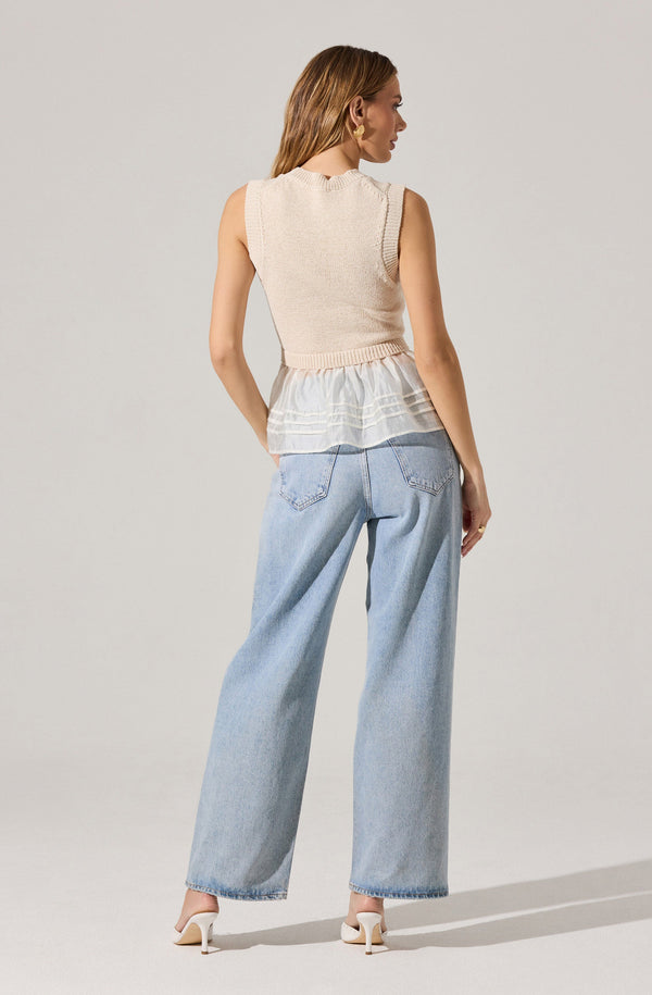 Astr The Label Sheer Peplum Sweater Vest