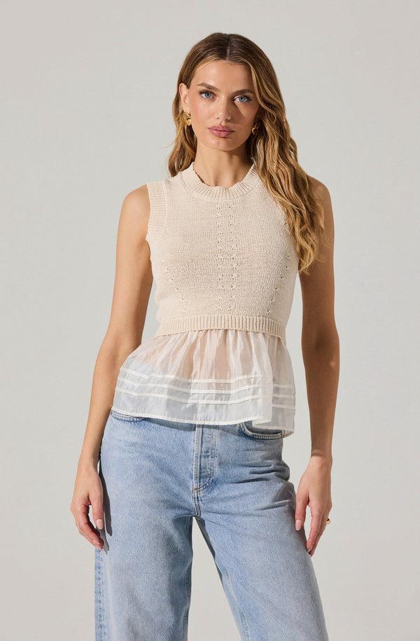 astr the label Sheer Peplum Sweater Vest
