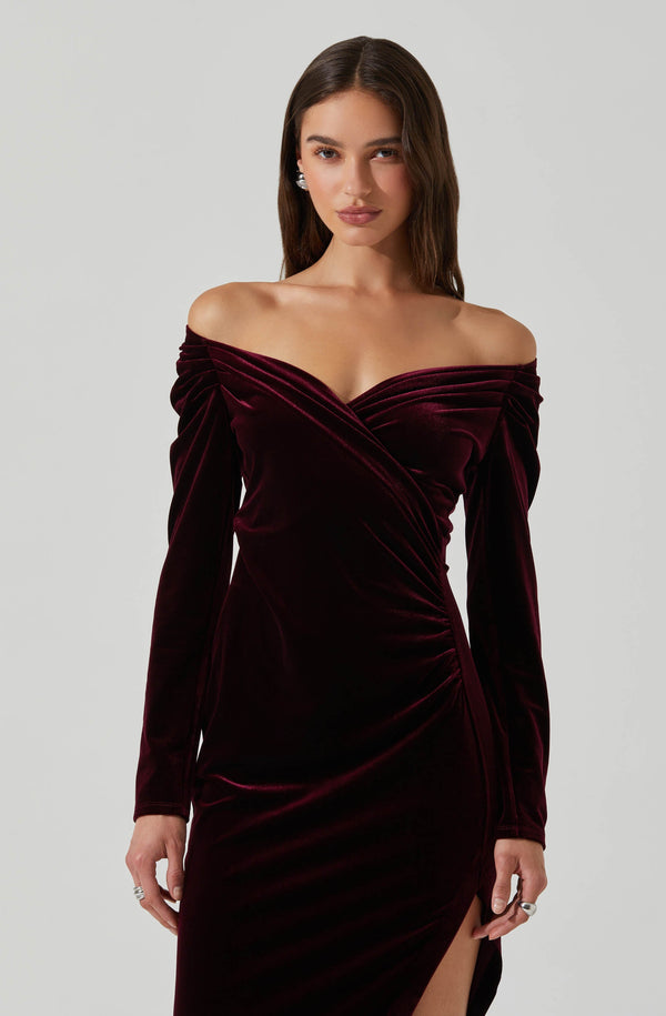 Astr The Label Sirica Velvet Off Shoulder Dress