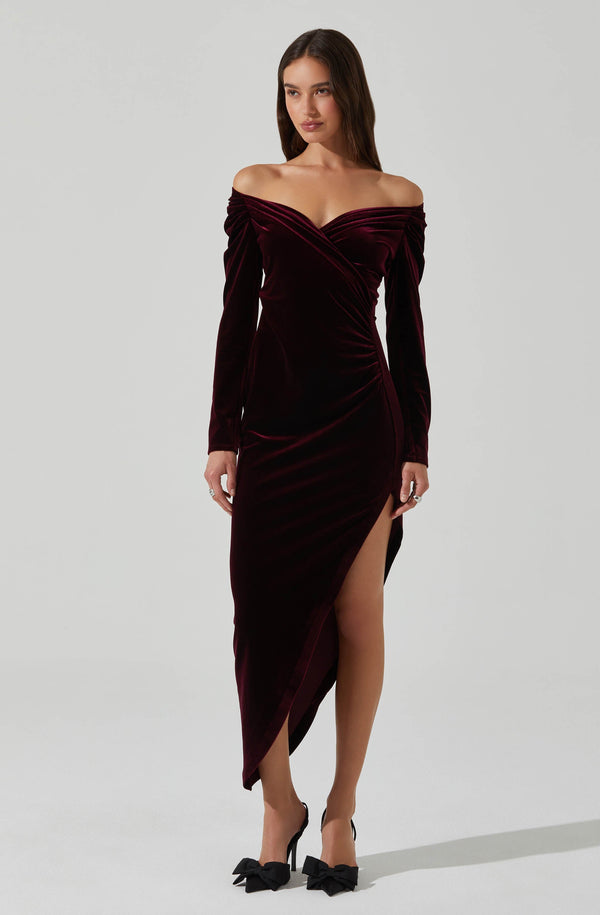 Astr The Label Sirica Velvet Off Shoulder Dress