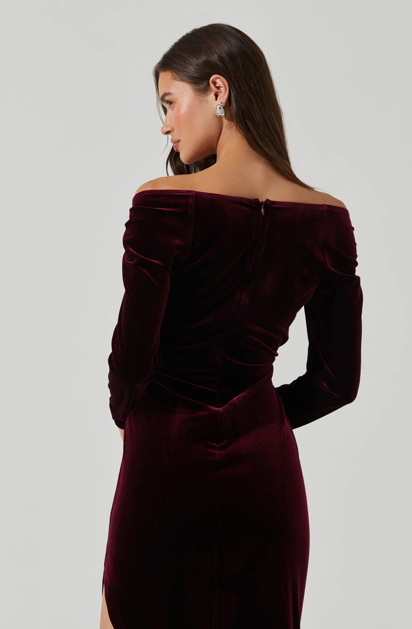 Astr The Label Sirica Velvet Off Shoulder Dress