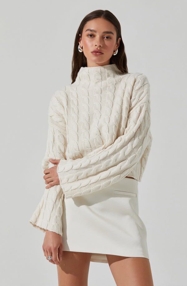 Astr The Label Sloan Cropped Cable Knit Sweater