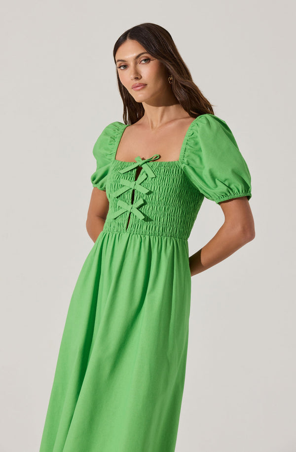 Astr The Label Smocked Bow Midi Dress