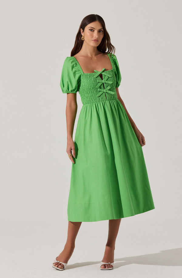 Astr The Label Smocked Bow Midi Dress