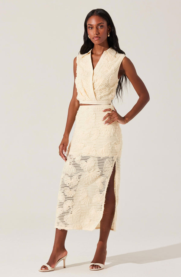 Astr The Label Sol Textured Floral Knit Midi Skirt