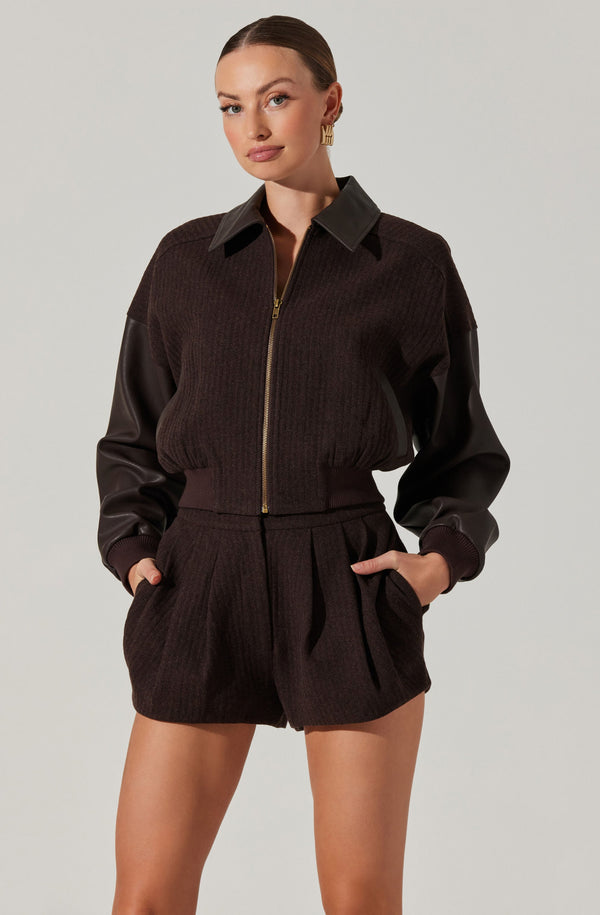 astr the label Sorine Mixed Media Bomber Jacket