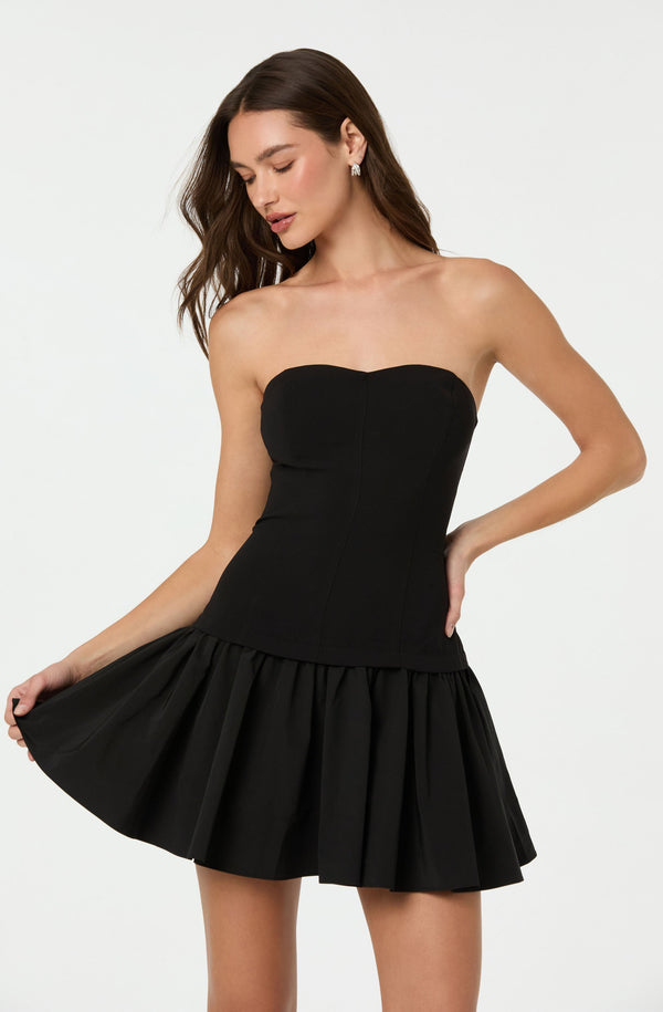 Astr The Label Strapless Drop Waist Mini Dress