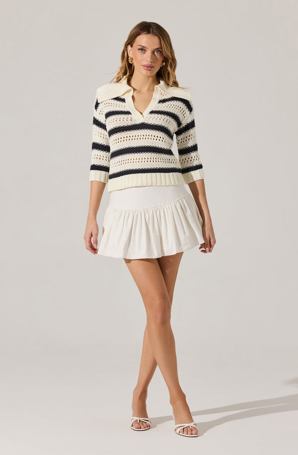 Astr The Label Striped Open Knit Polo Sweater