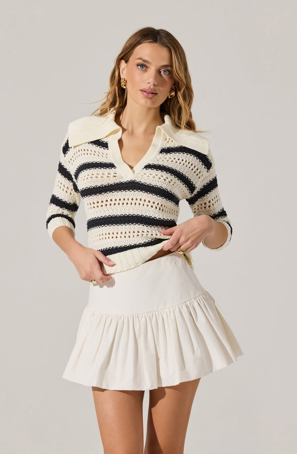 astr the label Striped Open Knit Polo Sweater
