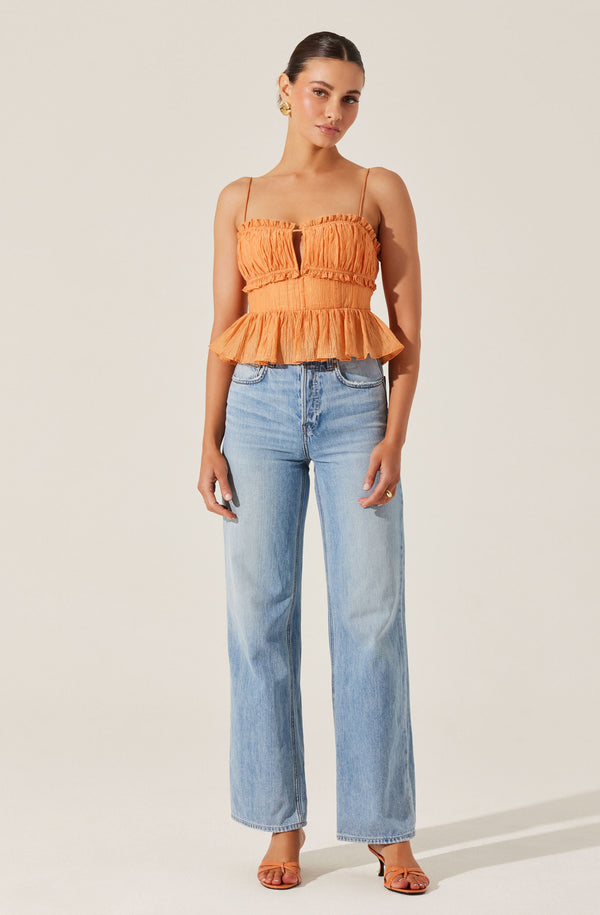 Astr The Label Sylvan Shirred Peplum Top