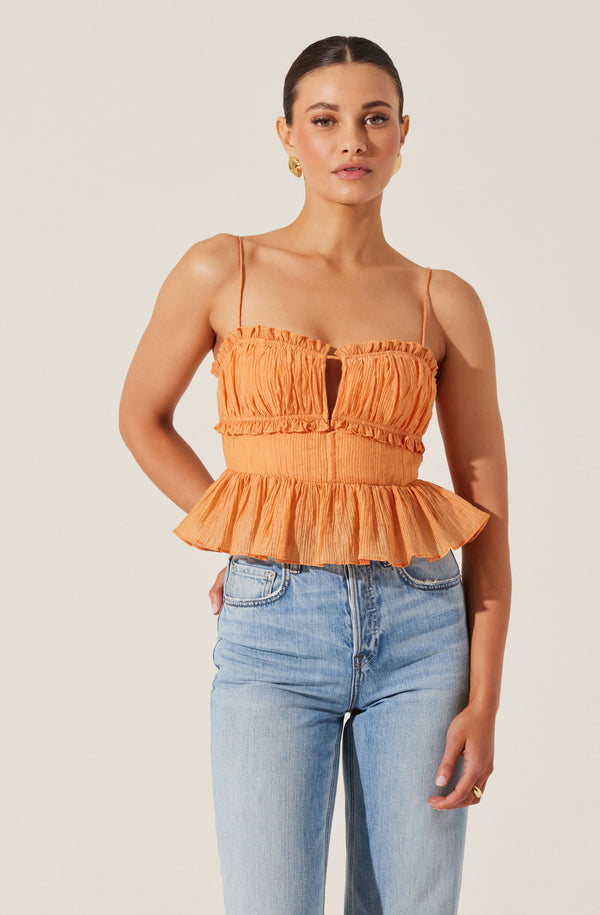 Astr The Label Sylvan Shirred Peplum Top