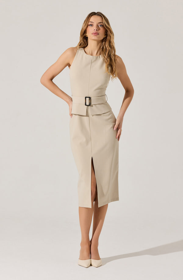 astr the label Tailored Belted Midi Dress