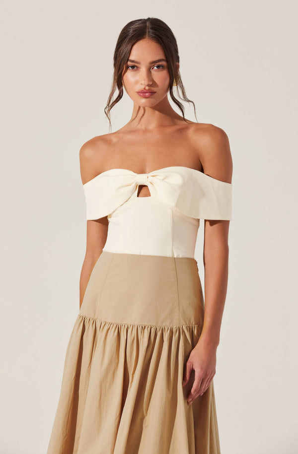 astr the label Telayna Off Shoulder Bow Top