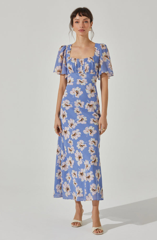 Astr The Label Tie Back Flutter Sleeve Midi Dress