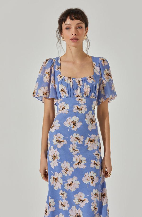 Astr The Label Tie Back Flutter Sleeve Midi Dress