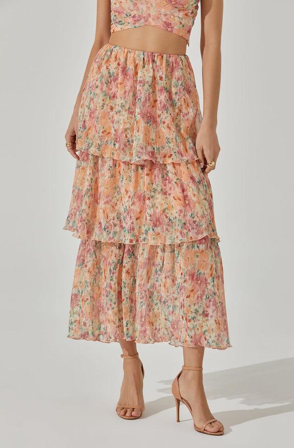 Astr The Label Tiered Plisse Maxi Skirt