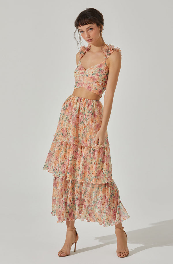 Astr The Label Tiered Plisse Maxi Skirt