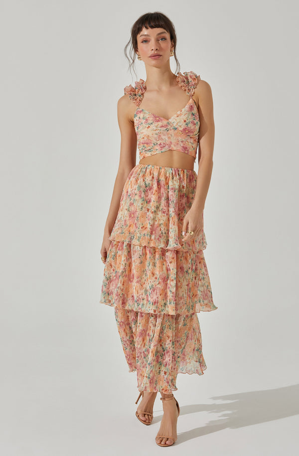 astr the label Tiered Plisse Maxi Skirt