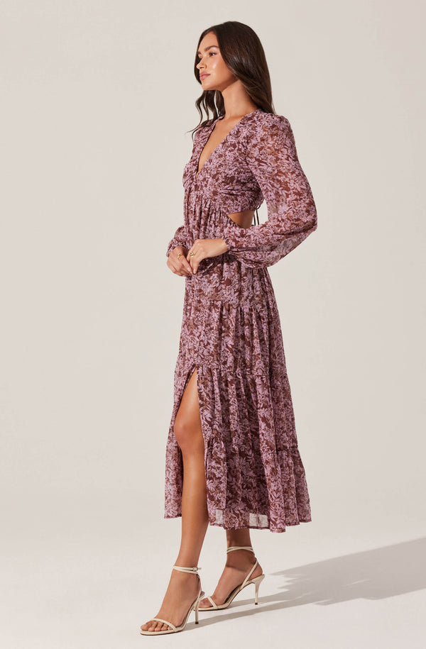 Astr The Label V-Neck Cutout Midi Dress