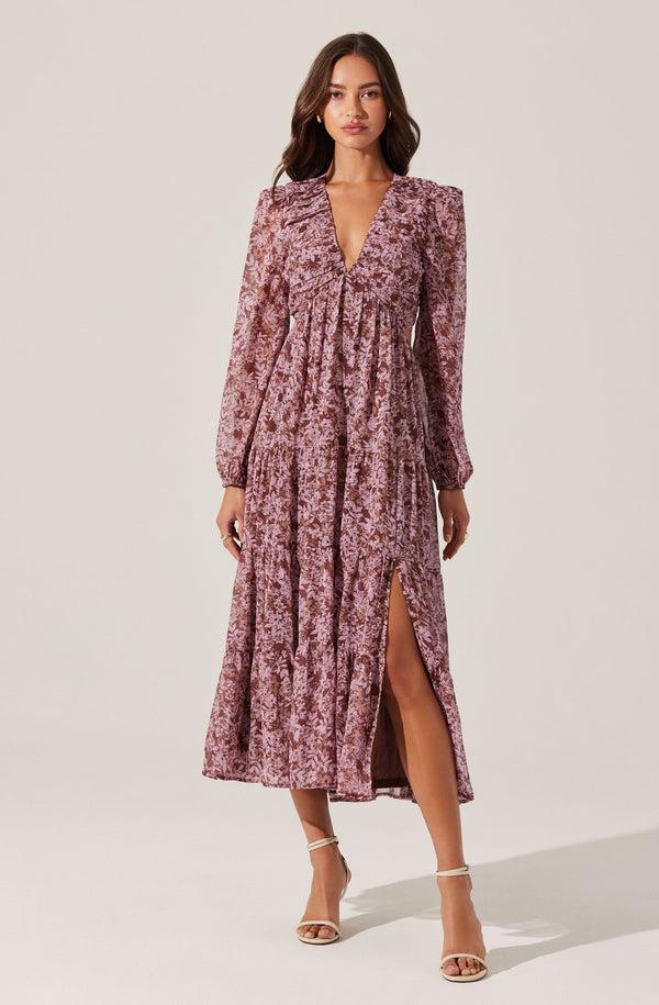 astr the label V-Neck Cutout Midi Dress