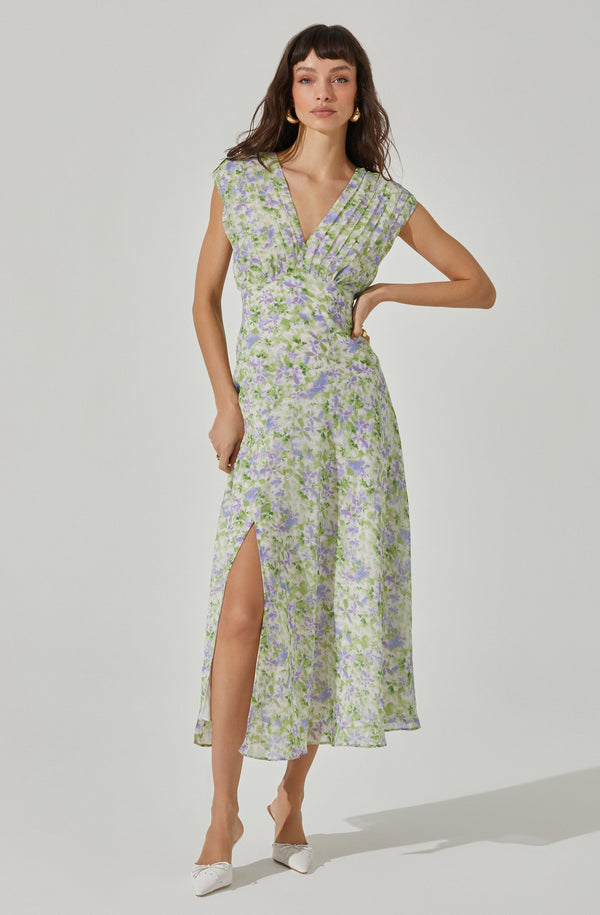 Astr The Label V-Neck Pleated Midi Dress