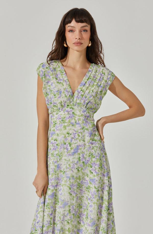 Astr The Label V-Neck Pleated Midi Dress