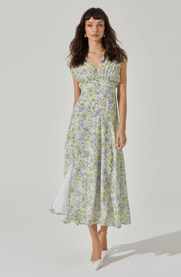 Astr The Label V-Neck Pleated Midi Dress