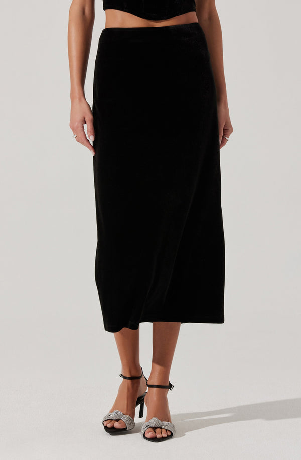 Astr The Label Velvet Midi A-Line Skirt