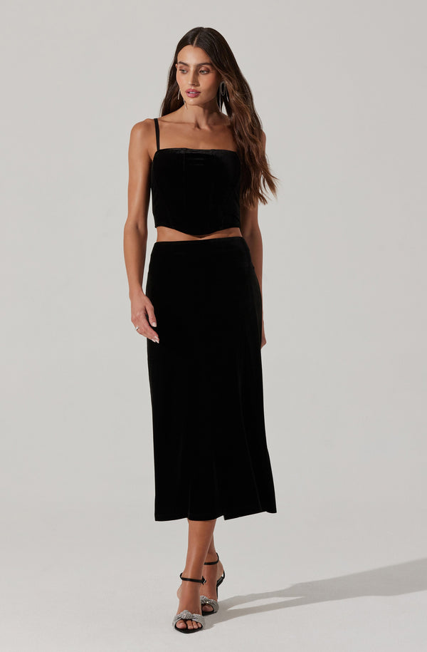 Astr The Label Velvet Midi A-Line Skirt