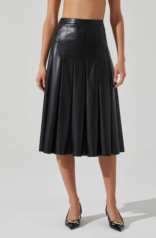 Astr The Label Vena Pleated Faux Leather Skirt