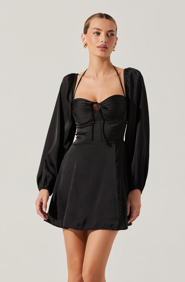 astr the label Vivian Satin Halter Mini Dress